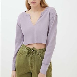 BDG corey notched neck long sleeve top